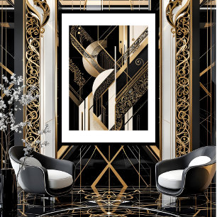 Modernes, geometrisches Gold im Art Deco 1920 Schw Poster