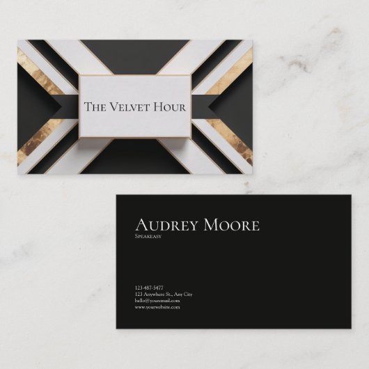 Modernes geometrisches Gold Leaf Schwarz/Weiß Visitenkarte (Vorne/Hinten)