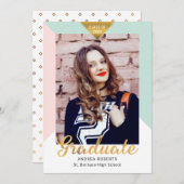 Modernes geometrisches Gold Look Grad Foto Abschlu Ankündigung (Vorne/Hinten)