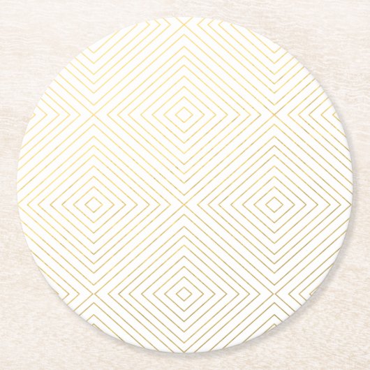 Modernes geometrisches Gold quadriert Muster auf Runder Pappuntersetzer (Vorderseite)