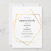 Modernes geometrisches Gold-Rahmen-Engagement Einladung (Vorderseite)