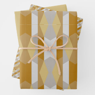 Modernes geometrisches Gold und Silvery Gray Geschenkpapier Set
