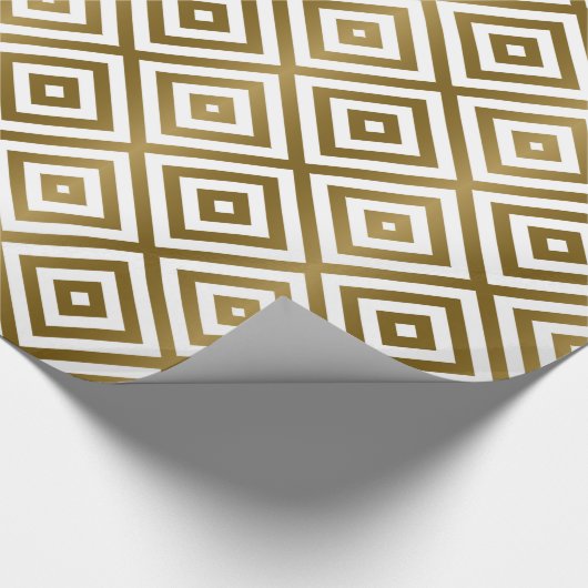 Modernes geometrisches Gold und Weiß nahtloses Mus Geschenkpapier (Ecke)