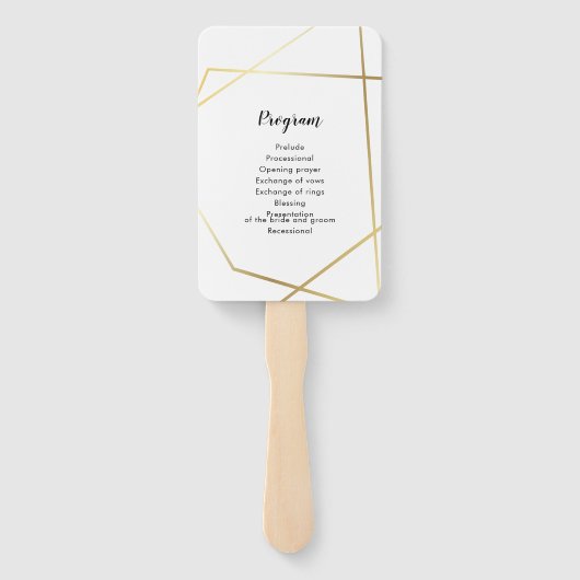 Modernes geometrisches Goldrahmen-Hochzeitsprogram Fächer (Rückseite)