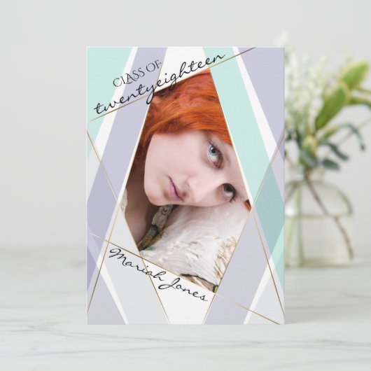 Modernes geometrisches Graduate-Foto für Minze und Einladung (Stehend Vorderseite)