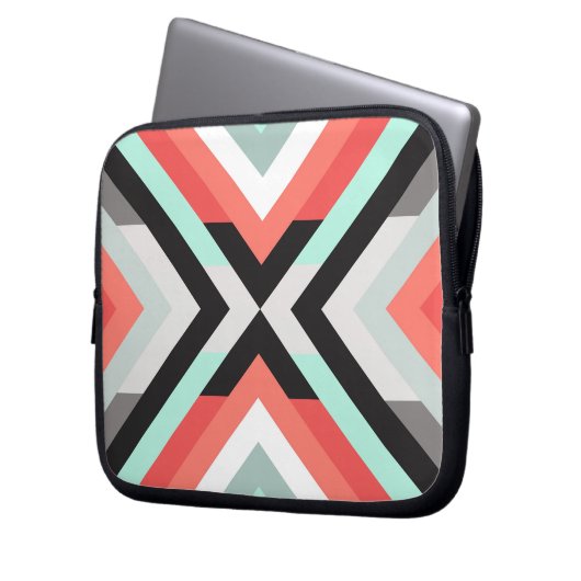 Modernes, geometrisches, grün und korallenrosa Des Laptopschutzhülle (Vorderseite Links)