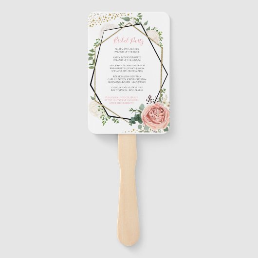 Modernes geometrisches Hochzeitsprogramm für Gold Fächer (Rückseite)