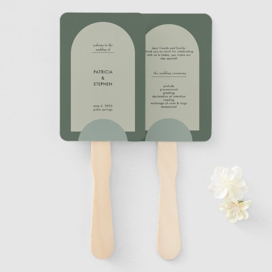 Modernes geometrisches Hochzeitsprogramm für Grüne Fächer (Vorne und Hinten)