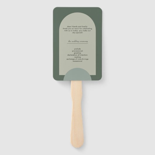 Modernes geometrisches Hochzeitsprogramm für Grüne Fächer (Rückseite)