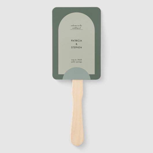 Modernes geometrisches Hochzeitsprogramm für Grüne Fächer (Vorderseite)