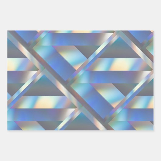 Modernes geometrisches Holografisches Pastel-Rainb Geschenkpapier Set (Vorderseite 3)