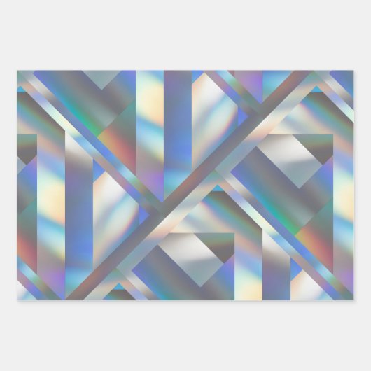 Modernes geometrisches Holografisches Pastel-Rainb Geschenkpapier Set (Vorderseite 2)