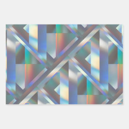 Modernes geometrisches Holografisches Pastel-Rainb Geschenkpapier Set