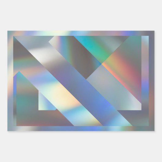 Modernes geometrisches Holografisches Pastel-Rainb Geschenkpapier Set (Vorderseite)