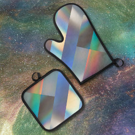 Modernes geometrisches Holografisches Pastel-Rainb Ofenhandschuh & Topflappen-Set
