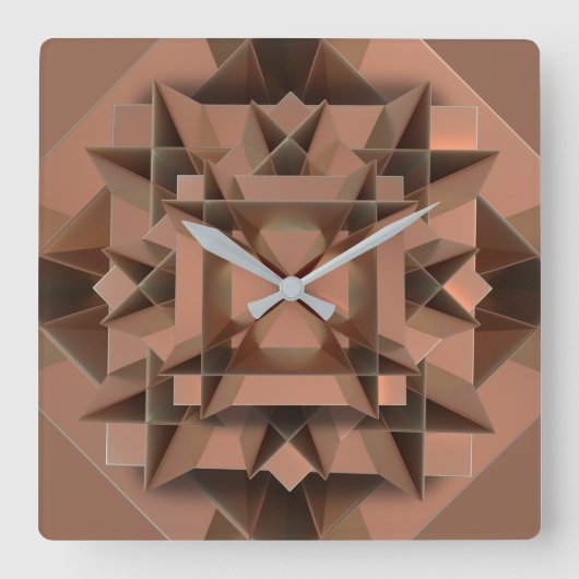 Modernes geometrisches Imitat aus Abstraktem Kupfe Quadratische Wanduhr (Vorderseite)