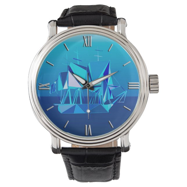 Modernes geometrisches Klappschiff, Cobalt Blue Armbanduhr (Vorderseite)