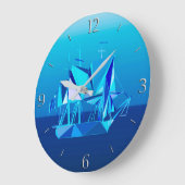 Modernes geometrisches Klappschiff, Cobalt Blue Große Wanduhr (Winkel)