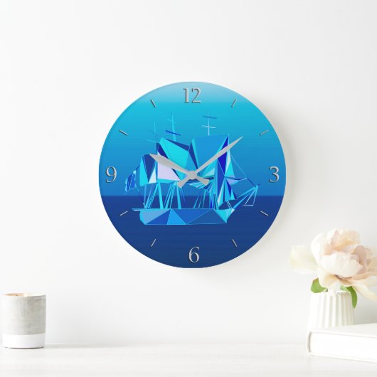 Modernes geometrisches Klappschiff, Cobalt Blue Große Wanduhr (Zuhause)