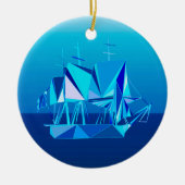 Modernes geometrisches Klappschiff, Cobalt Blue Keramik Ornament (Vorne)