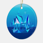 Modernes geometrisches Klappschiff, Cobalt Blue Keramik Ornament (Links)