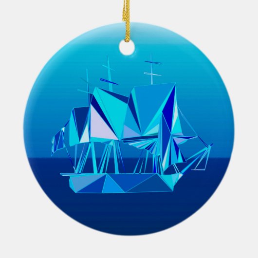 Modernes geometrisches Klappschiff, Cobalt Blue Keramik Ornament (Hinten)