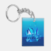 Modernes geometrisches Klappschiff, Cobalt Blue Schlüsselanhänger (Vorderseite links)
