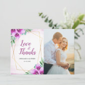 Modernes geometrisches Lila Calla Lily Wedding Fot Dankeskarte (Stehend Vorderseite)