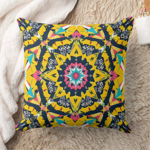 Modernes geometrisches Mandala-Yellow-Marine-Muste Kissen