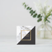 Modernes geometrisches Marmor/Schwarz und Imitate Quadratische Visitenkarte (Stehend Vorderseite)