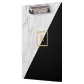 Modernes geometrisches Marmor/Schwarzes Monogramm Klemmbrett (Links)
