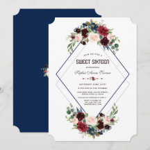 Modernes geometrisches Merlot-Navy Blue Floral Swe