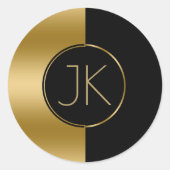 Modernes geometrisches Monogramm aus Gold und Schw Runder Aufkleber (Vorderseite)