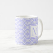 Modernes geometrisches Monogramm-Lichtperiwinkel Kaffeetasse (VorderseiteRechts)