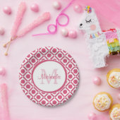 Modernes geometrisches Monogramm mit rosa und weiß Pappteller (Party)