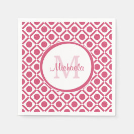Modernes geometrisches Monogramm mit rosa und weiß Serviette