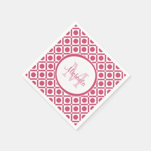 Modernes geometrisches Monogramm mit rosa und weiß Serviette (Ecke)