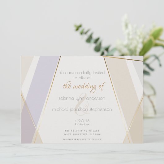 Modernes geometrisches Mushroom-Violet Einladung (Stehend Vorderseite)