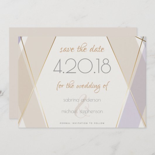 Modernes geometrisches Mushroom-Violet Save The Date (Vorne/Hinten)