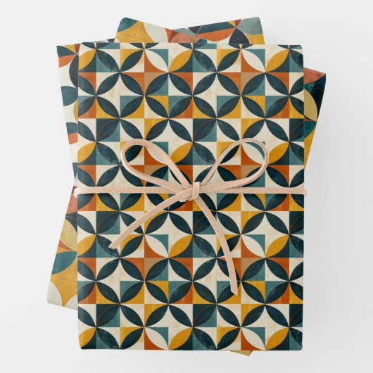 Modernes geometrisches Muster aus der Mitte des Re Geschenkpapier Set (Beispiel)