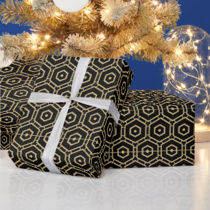 Modernes geometrisches Muster aus Schwarz und Gold Geschenkpapier