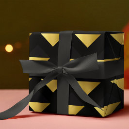 Modernes geometrisches Muster aus Schwarz und Gold Geschenkpapier