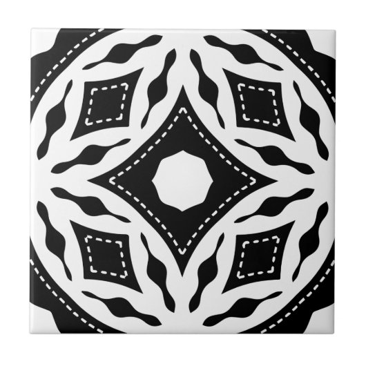 Modernes geometrisches Muster aus Schwarz und Weiß Fliese (Vorderseite)