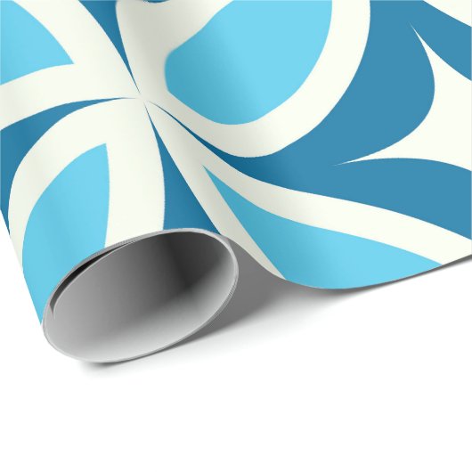 Modernes geometrisches Muster Blau Mitte des Jahrh Geschenkpapier (Rolleneckpunkt)