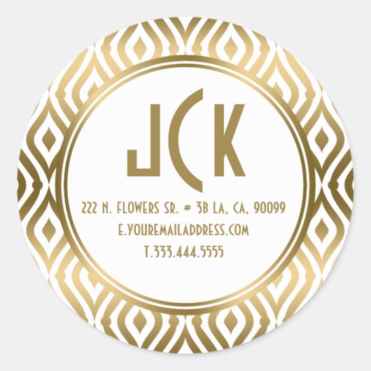 Modernes geometrisches Muster für White & Gold Tea Runder Aufkleber (Vorderseite)
