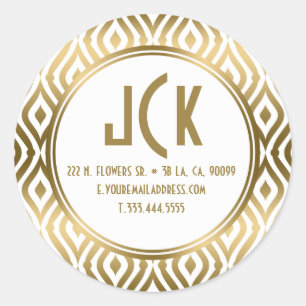Modernes geometrisches Muster für White & Gold Tea Runder Aufkleber