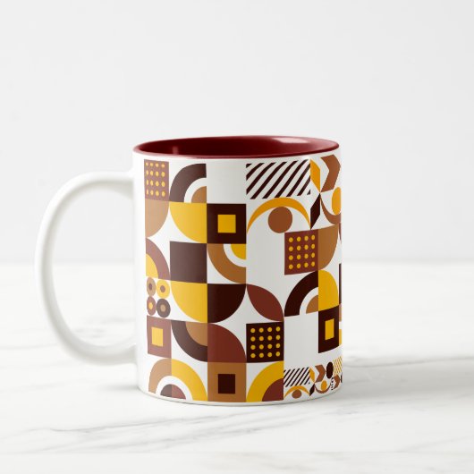Modernes geometrisches Muster im Retro-Boho-Stil Zweifarbige Tasse (Links)