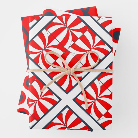 Modernes geometrisches Muster in Rot und Blau Geschenkpapier Set (Beispiel)