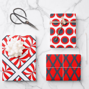 Modernes geometrisches Muster in Rot und Blau Geschenkpapier Set