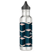 Modernes geometrisches Muster mit blauem Quadrat p Edelstahlflasche (Links)